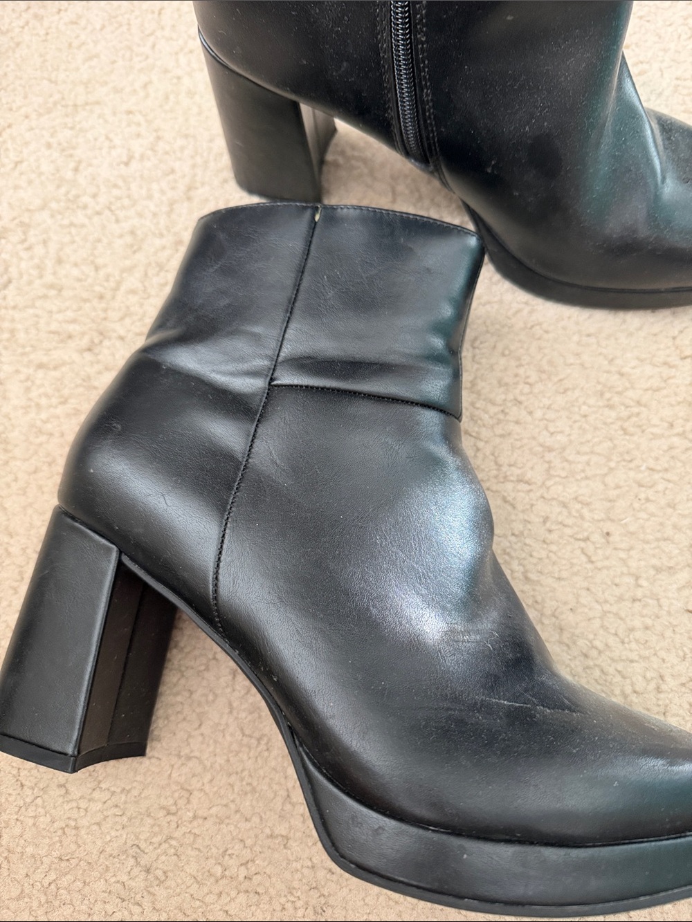 Worthington Black Leather Block-Heel Ankle Booties